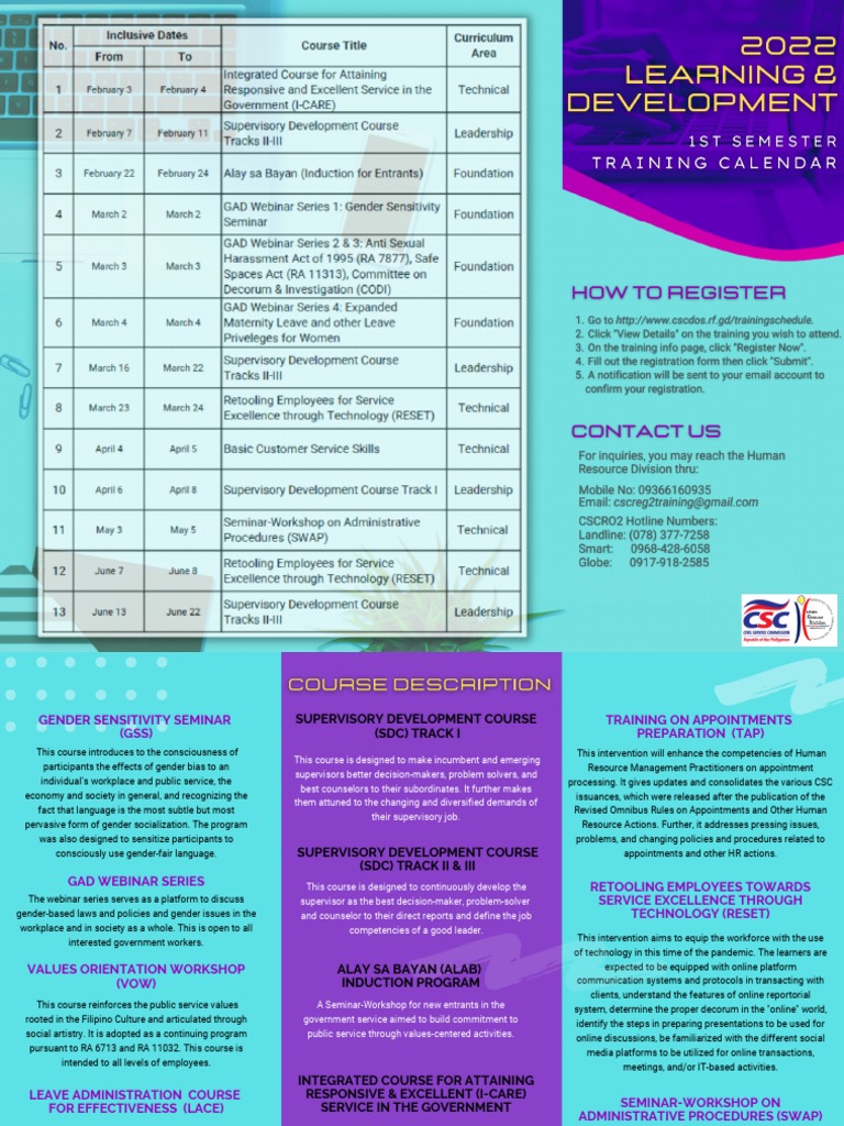 2022 Training Calendar PDF Behavioural Sciences Cognition
