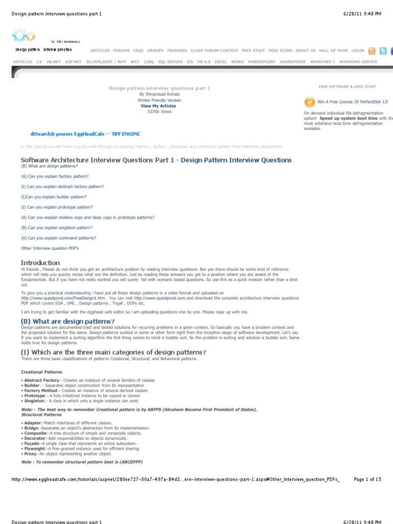 Design Pattern Interview Questions Part 1 | PDF | Class (Computer ...