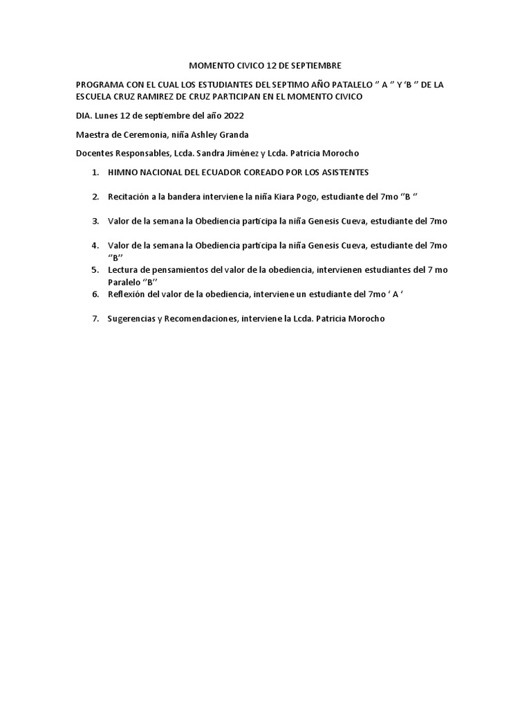 Momento Civico 12 De Septiembre Pdf