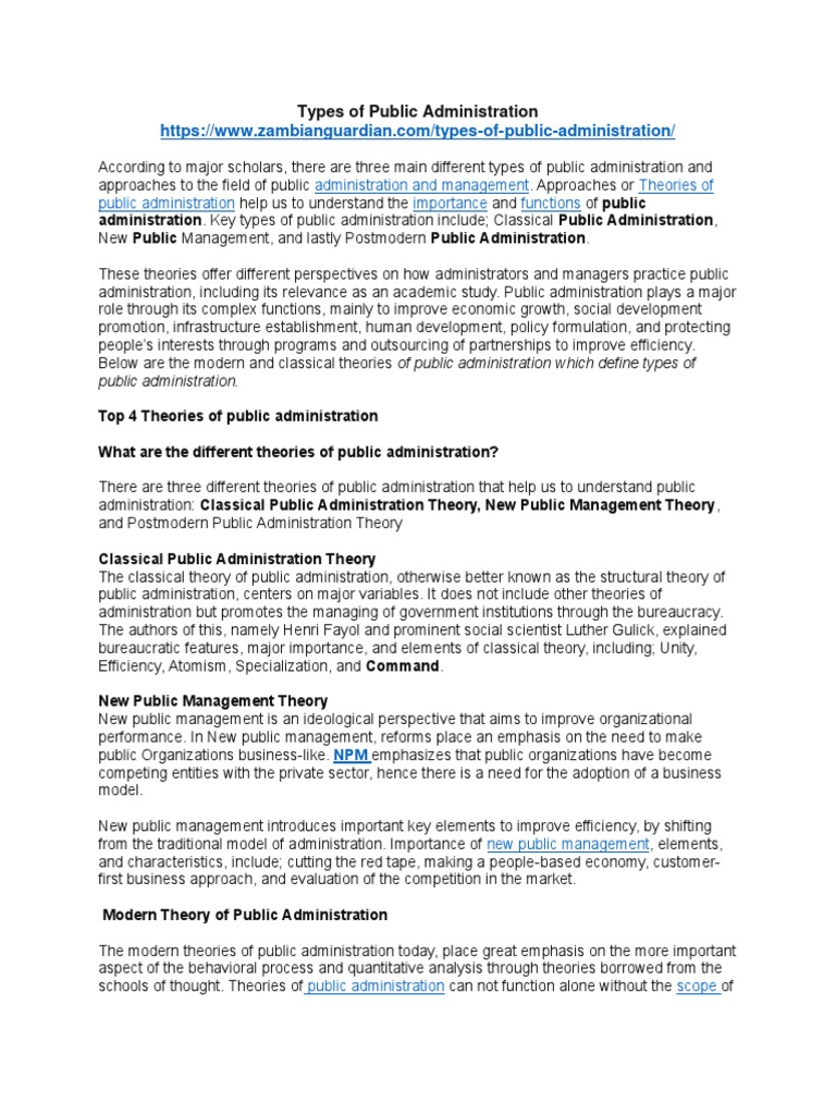 Types and Theories of Public Administration | PDF | Public ...