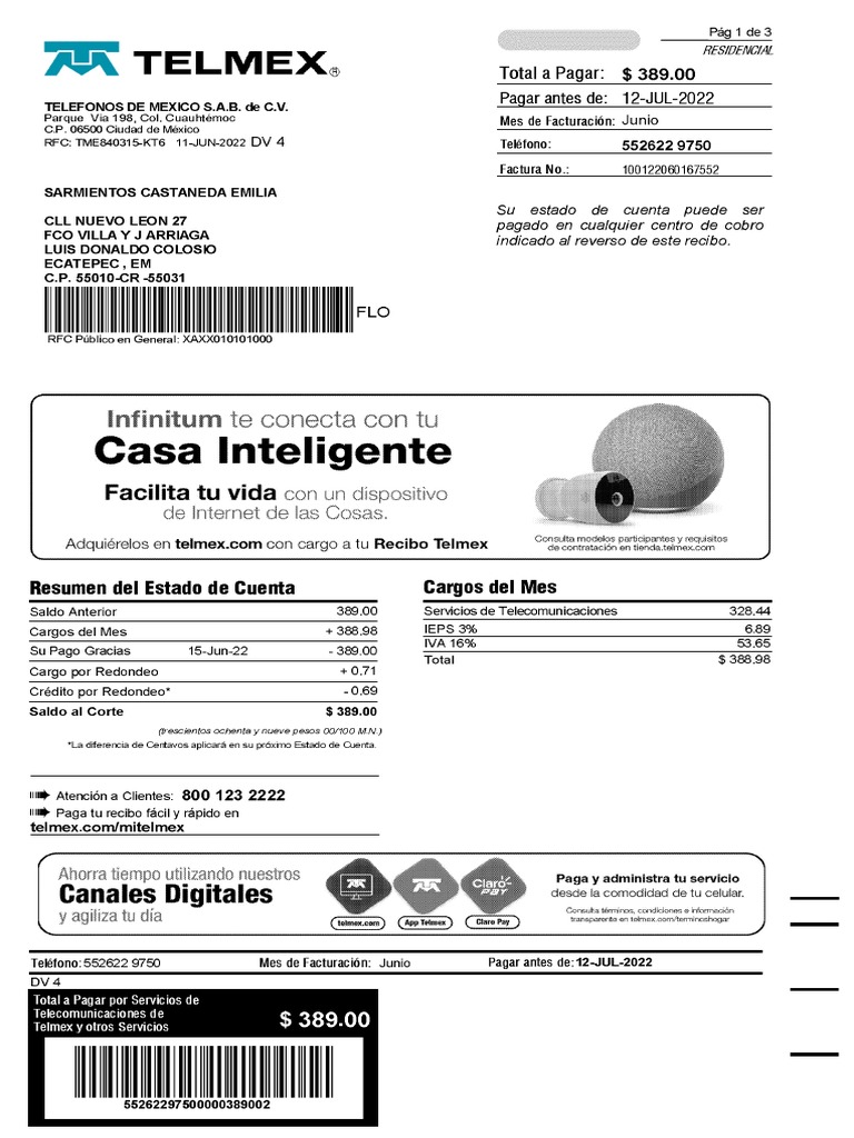 Recibo Telmex | PDF