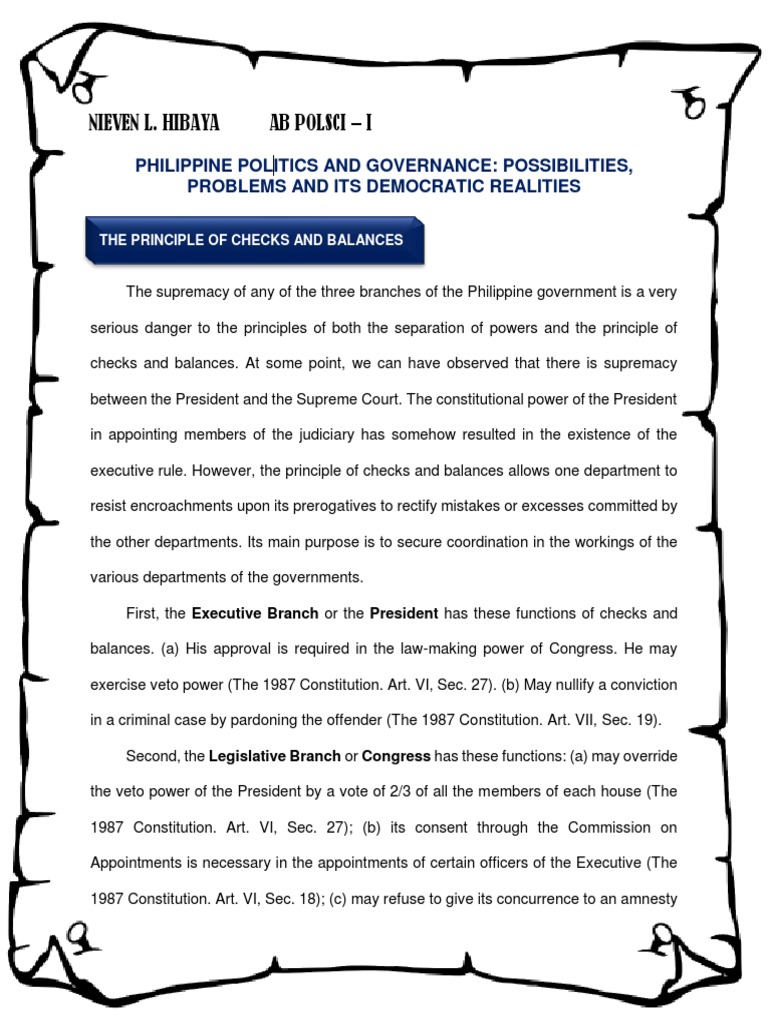 The Principle of Checks and Balances PDF Separation Of Powers Veto