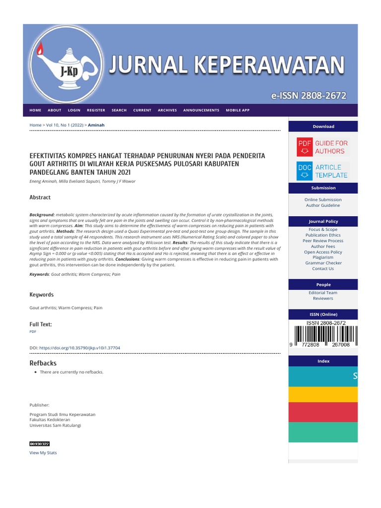 EFEKTIVITAS KOMPRES HANTERHADAP PENURUNAN NYERI PADA PENDERITA GOUT