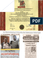 Top 100 Professionals - 2011 Certificate of Prof. DR Bhavanari Satyanarayana and News Paper Cuttings