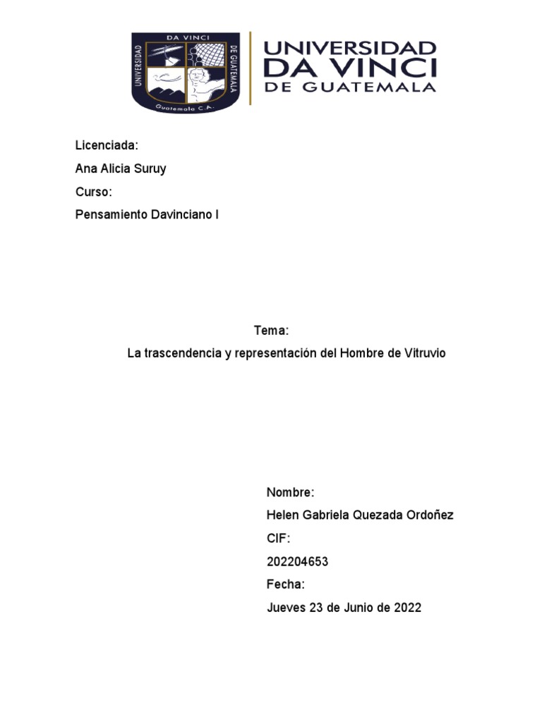 Investigación Hombre Vitruvio Helen Quezada 202204653 PDF Leonardo