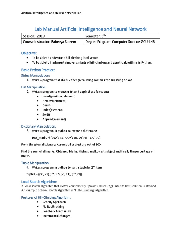 Lab Manual Artificial Intelligence and Neural Network Download Free