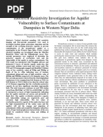 Electrical Resistivity Investigation For Aquifer Vulnerability To Surface Contaminants at Dumpsites in Western Niger Delta