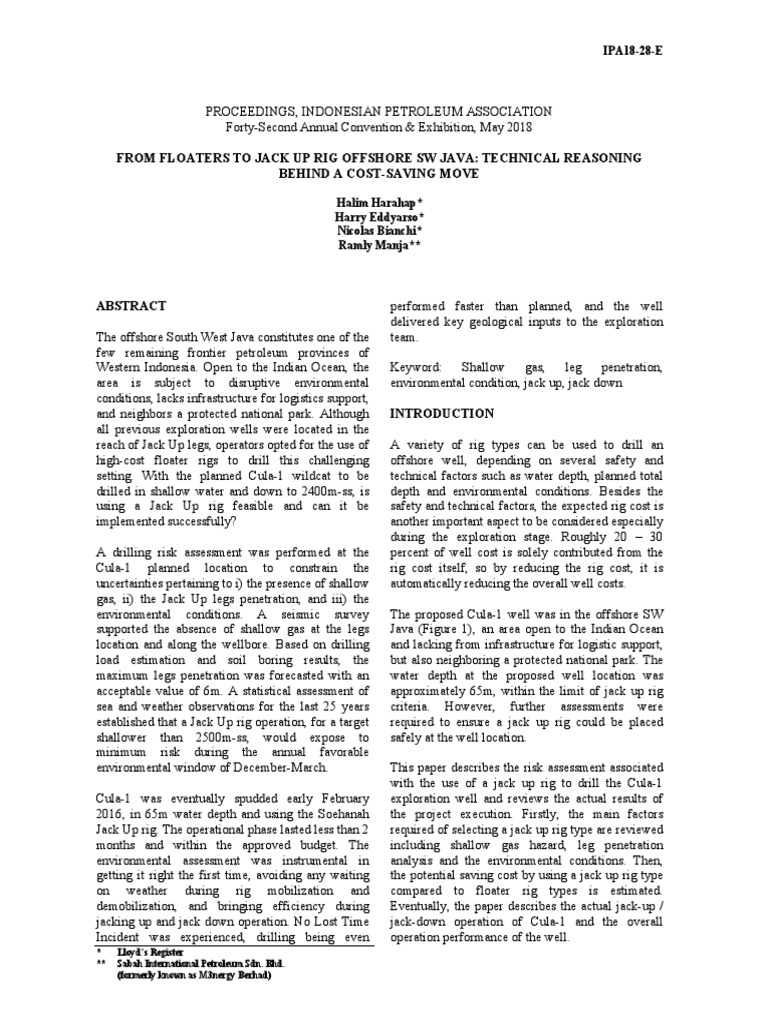 Om Floaters To Jack Up Rig Offshore SW Java Technical Reasoning