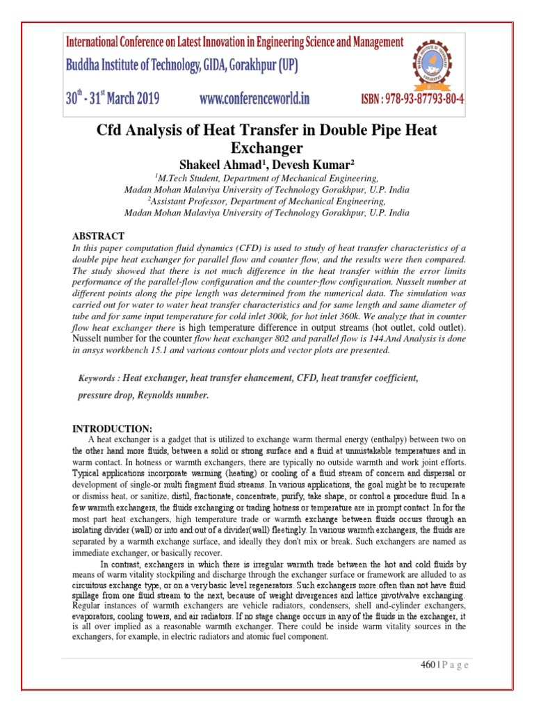 CFD Analysis of Double Pipe Heat Exchanger | PDF | Heat Exchanger ...