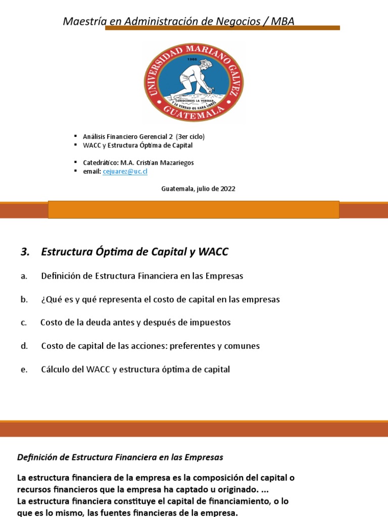 C Sesion 2 - Costo de Capital y Estructura Optima | PDF | Deuda ...