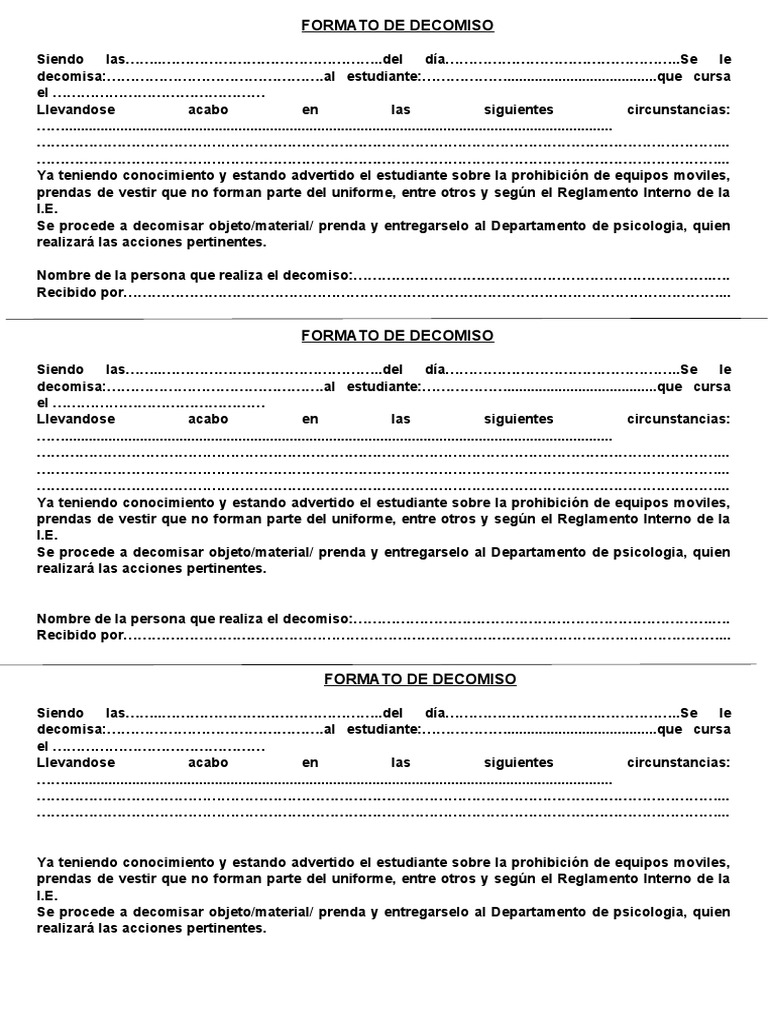 Formato de Decomiso Escolar | PDF