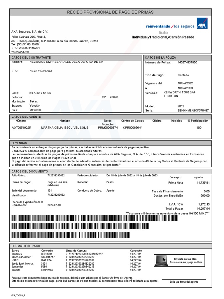 Recibo de Primas | PDF | Póliza de seguros | Bancos