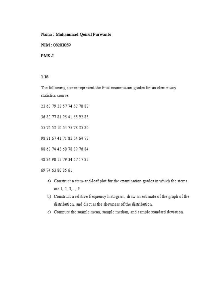 Statistical Analysis of Exam Scores | PDF | Standard Deviation | Median