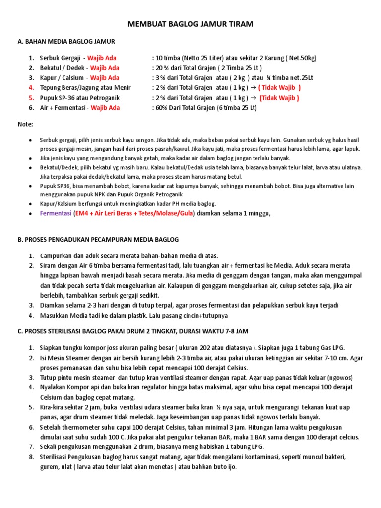 Cara Membuat Baglog Jamur Tiram PDF
