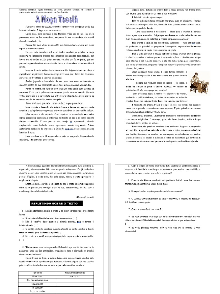 5º Ano Conto A Moça Tecelã Com Interpretação | PDF