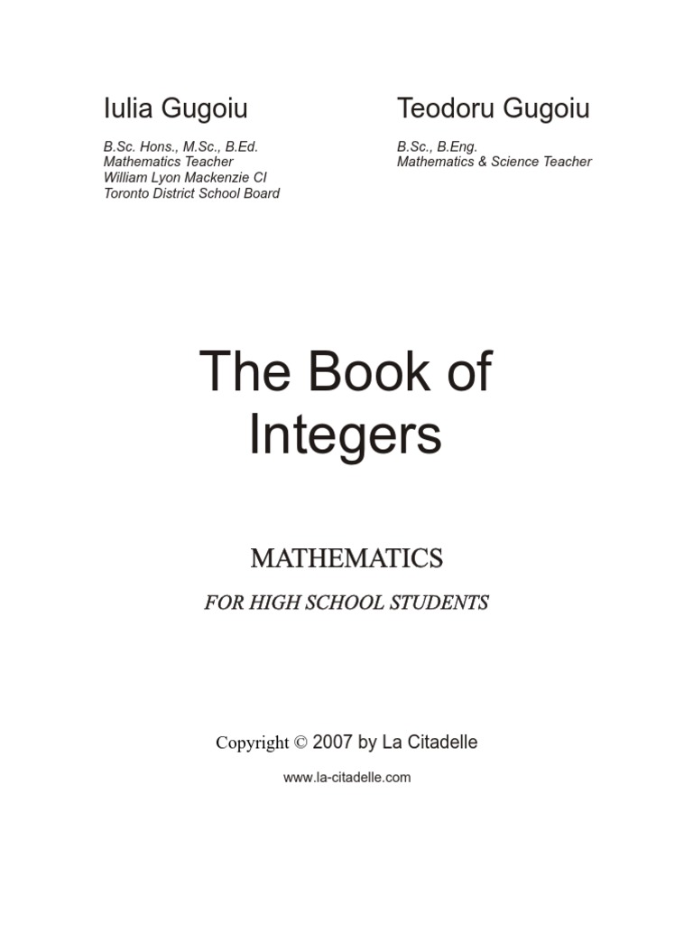 The Book of Integers - La Citadelle | PDF | Subtraction | Algebra