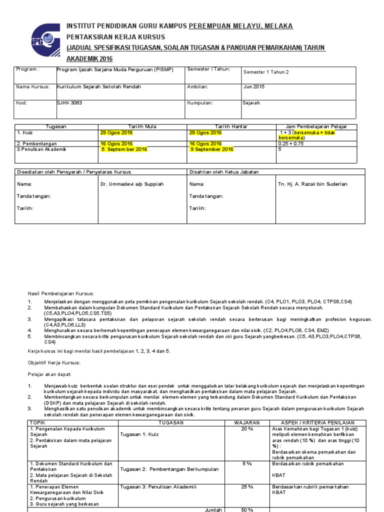 Contoh KK 1 SJHK3063 | PDF