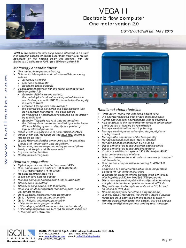 VEGA II Electronic Flow Computer One Meter Version 2.0 - Ds - Ve - 0016 ...