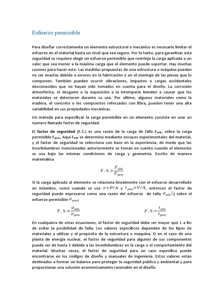 Esfuerzo Permisible y Factor de Seguridad | PDF | Física Aplicada e ...
