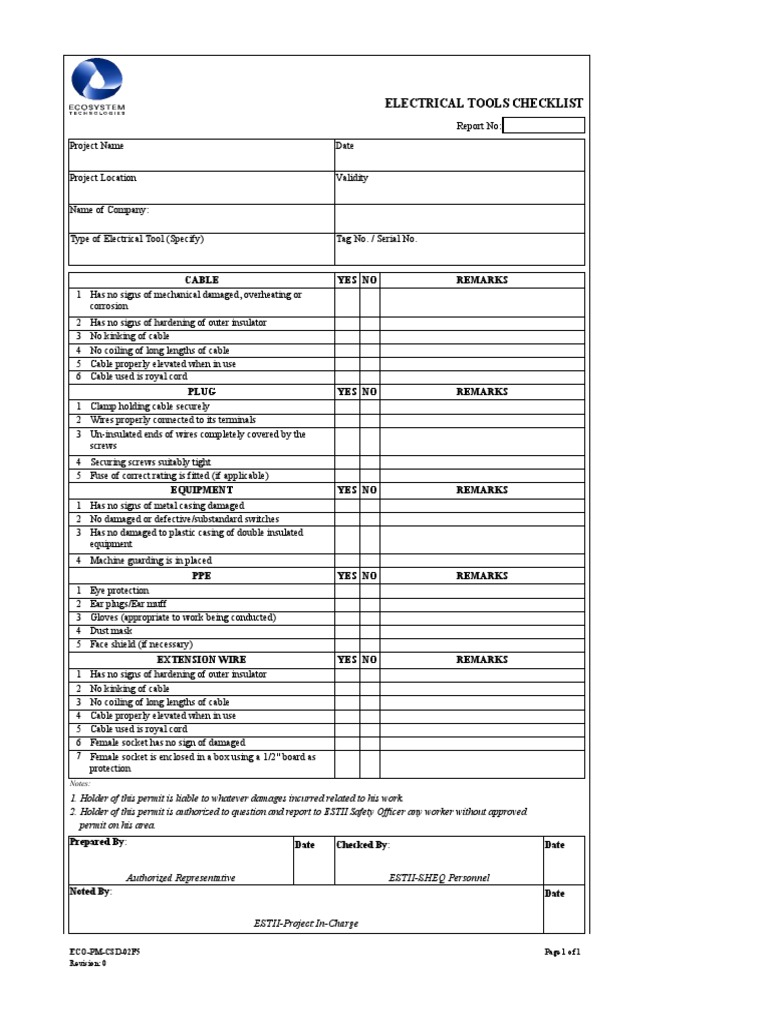 ECOPMCSD02F5 Electrical Tools Checklist PDF Electrical Connector