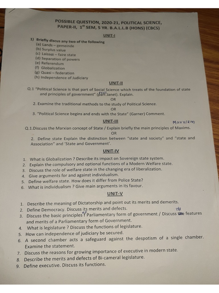 1 ST Sem Questions of B.A.L.L.B. (Hons) | PDF