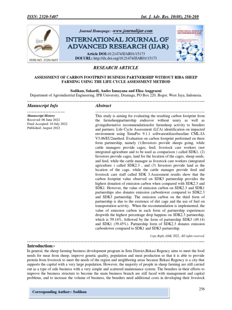 Assessment of Carbon Footprint Business Partnership Without Riba Sheep ...