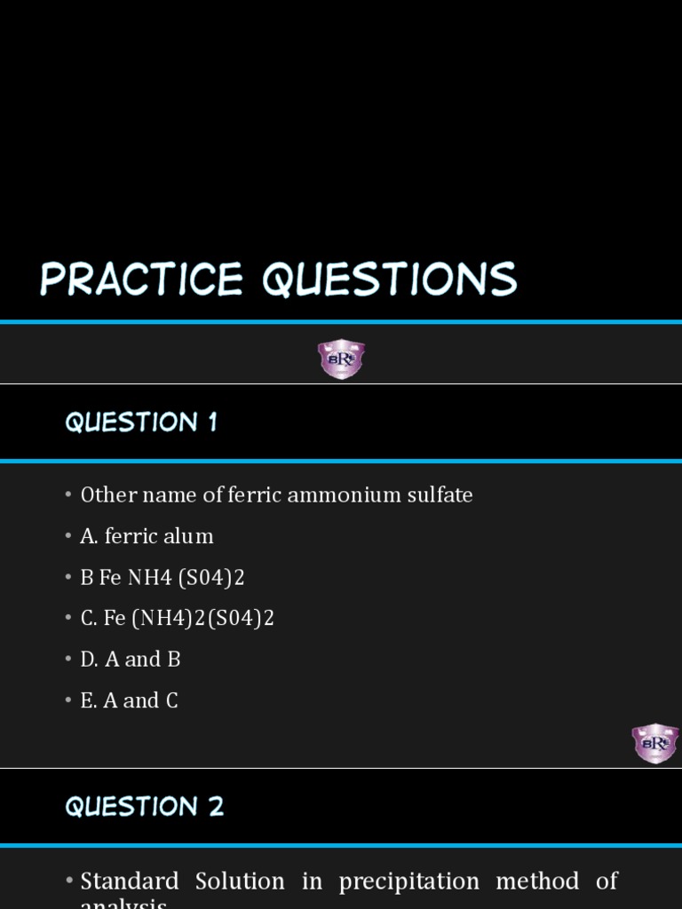 Qualitative Quantitative Chemistry Practice Questions 1 PDF