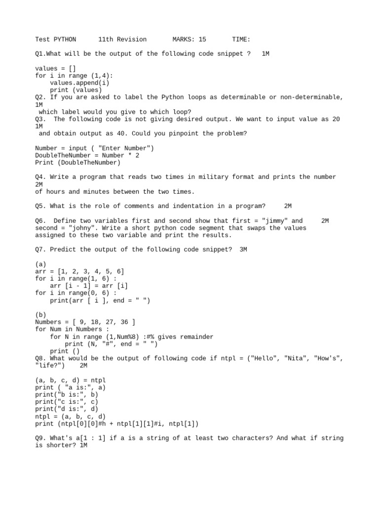 Python Revision Test 1 | PDF