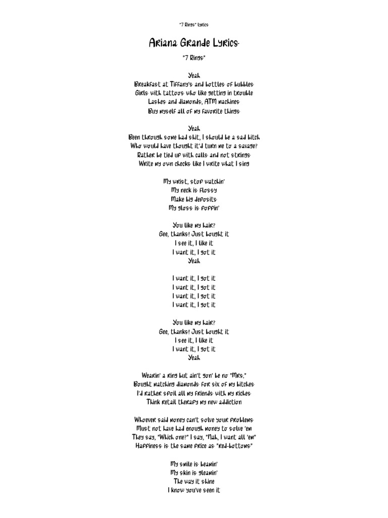 Ariana Grande - 7 Rings Lyrics _ AZLyrics.com | PDF