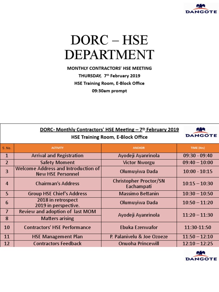 Hse Contractors Meeting Meeting Ppt February 2019 Pdf Hazards
