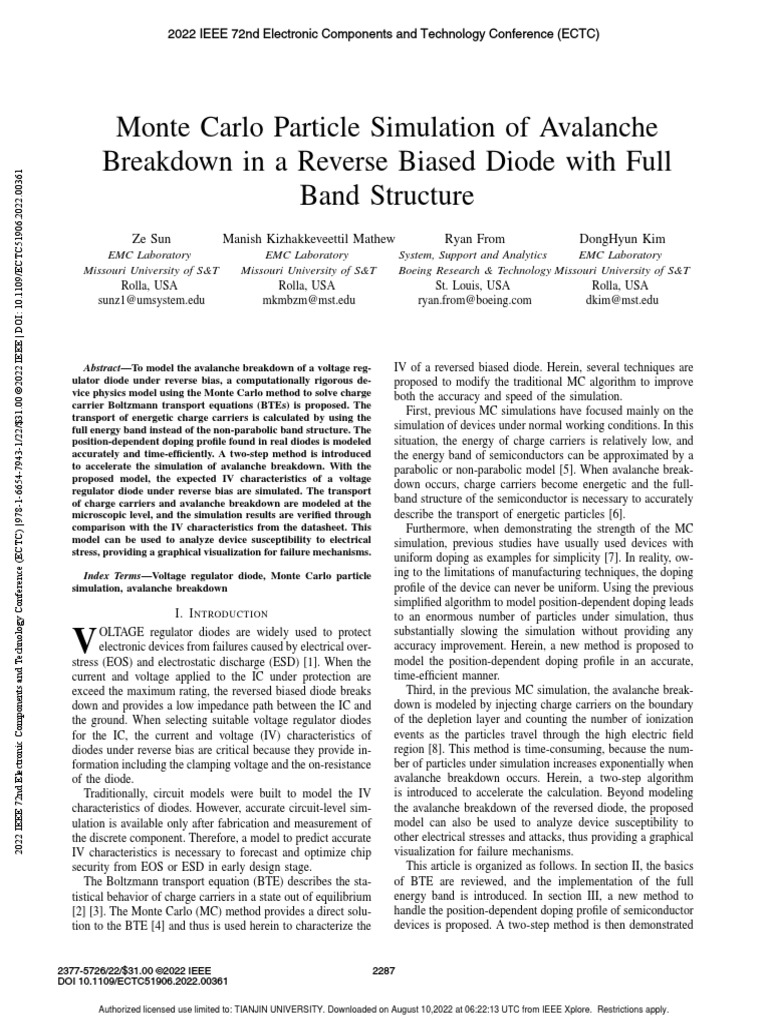 Monte Carlo Particle Simulation of Avalanche Breakdown in A Reverse ...