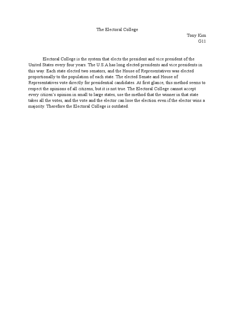Essay Homwork The Electoral College Pdf