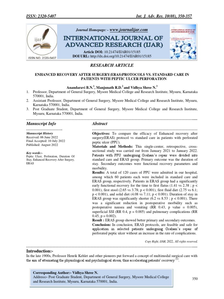 Enhanced Recovery After Surgery (Eras) Protocols vs. Standard Care in ...