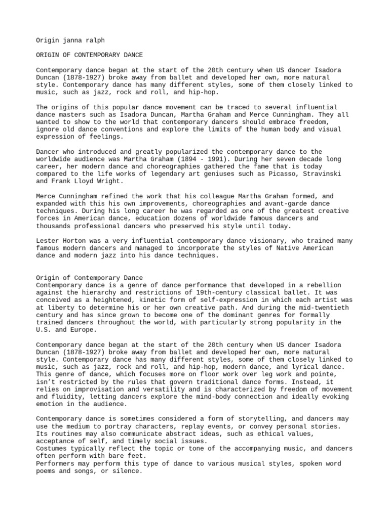 Contemporary Dance Pdf Dances Ballet