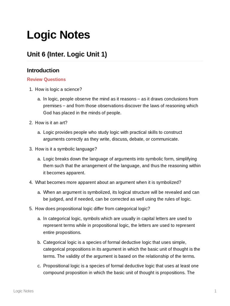 Logic Notes PDF Argument Logic