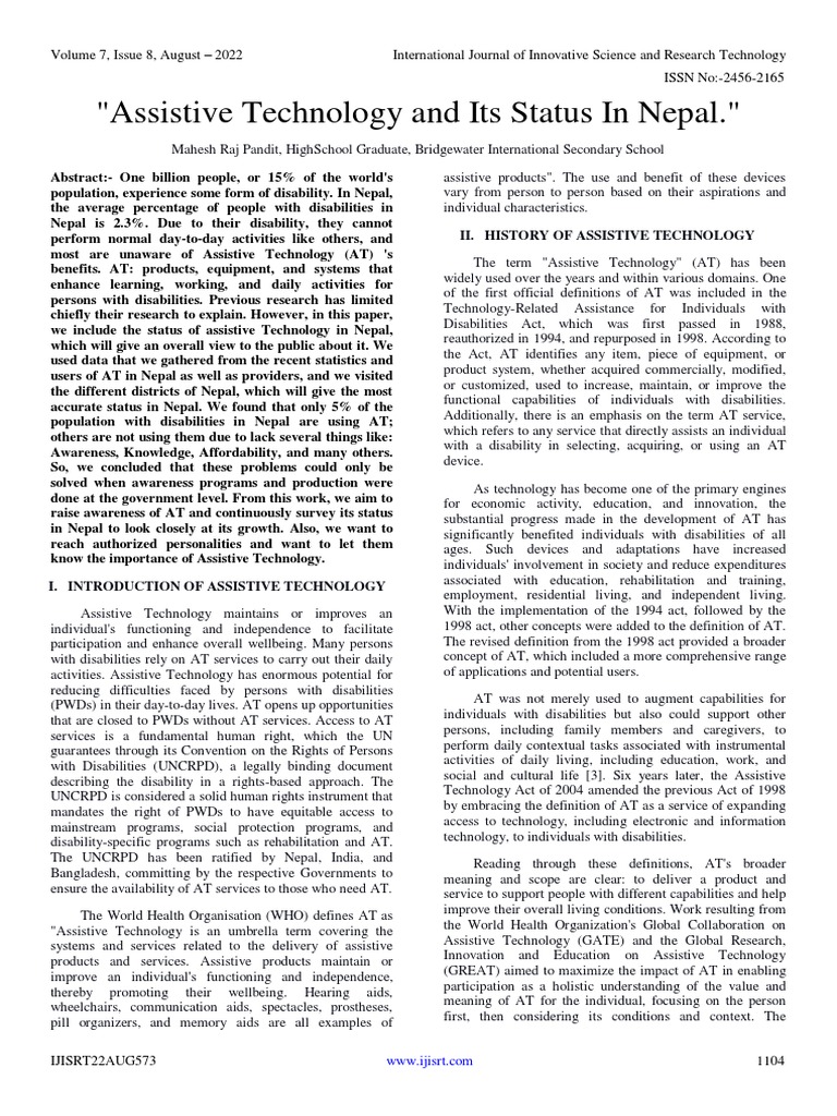 Assistive Technology And Its Status In Nepal Pdf Prosthesis