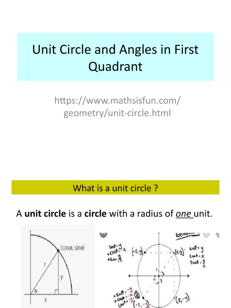 Unit Circle and Angles in First Quadrant Ppt | PDF