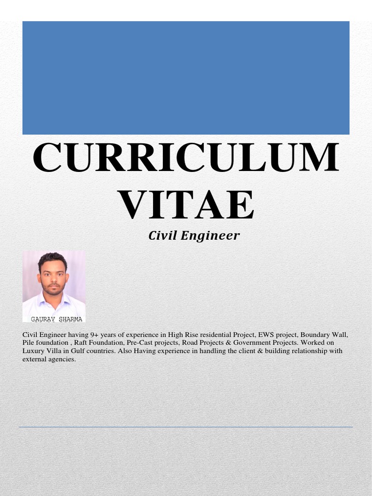 Civil Engineer CV - Gaurav Sharma | PDF | Economic Sectors | Building ...