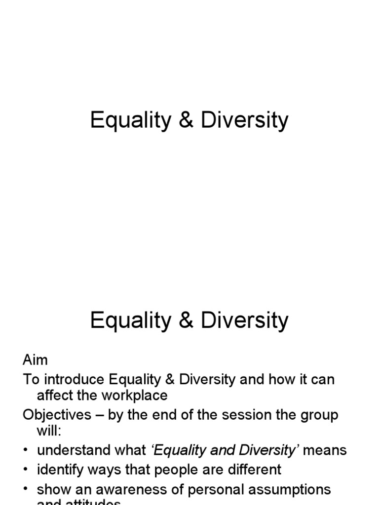 Equality Diversity Discrimination Pdf Disability Discrimination