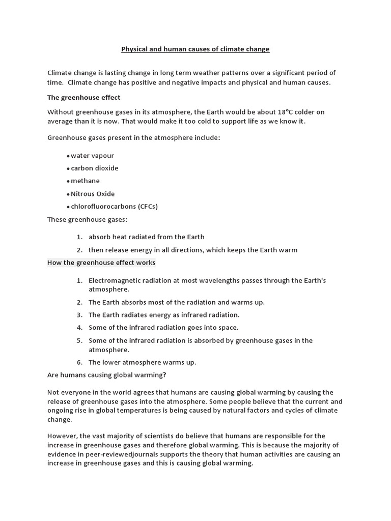 Causes of Climate Change Explained | PDF | Greenhouse Effect | Climate ...