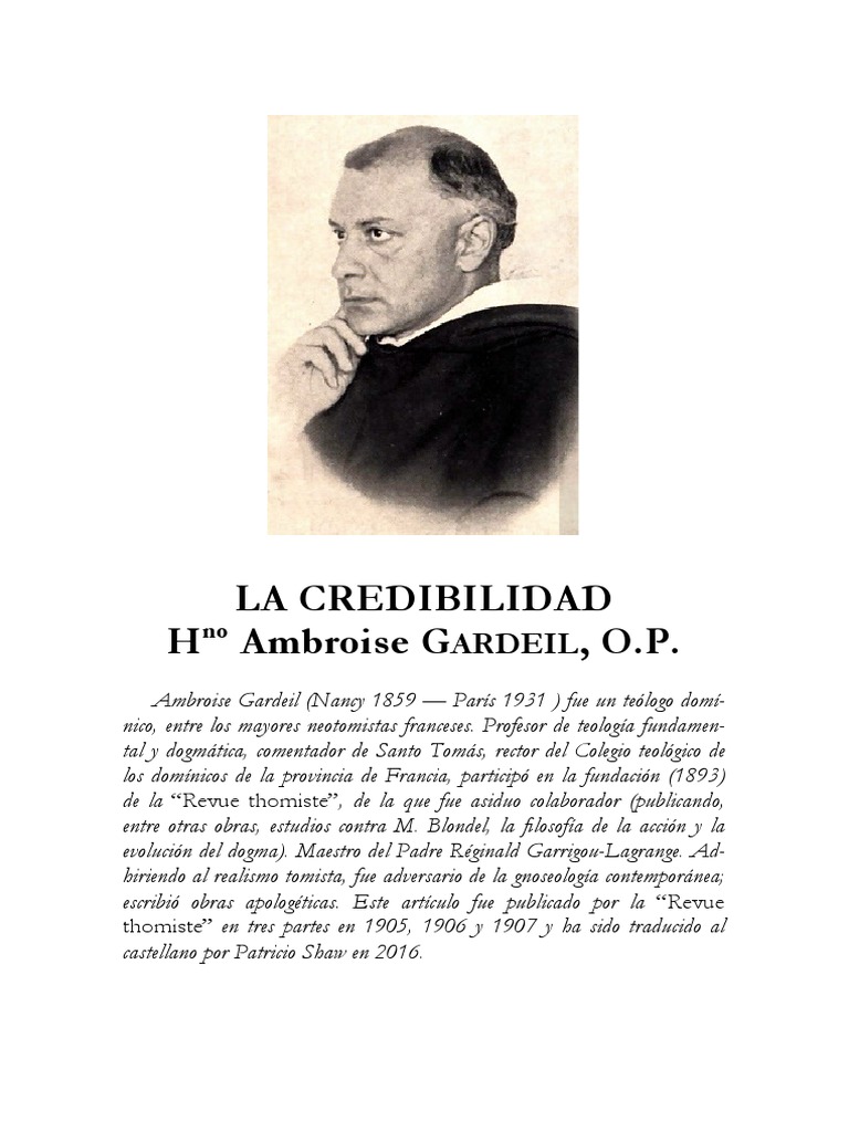 La Credibilidad Ambroise Gardeil PDF Fe Verdad
