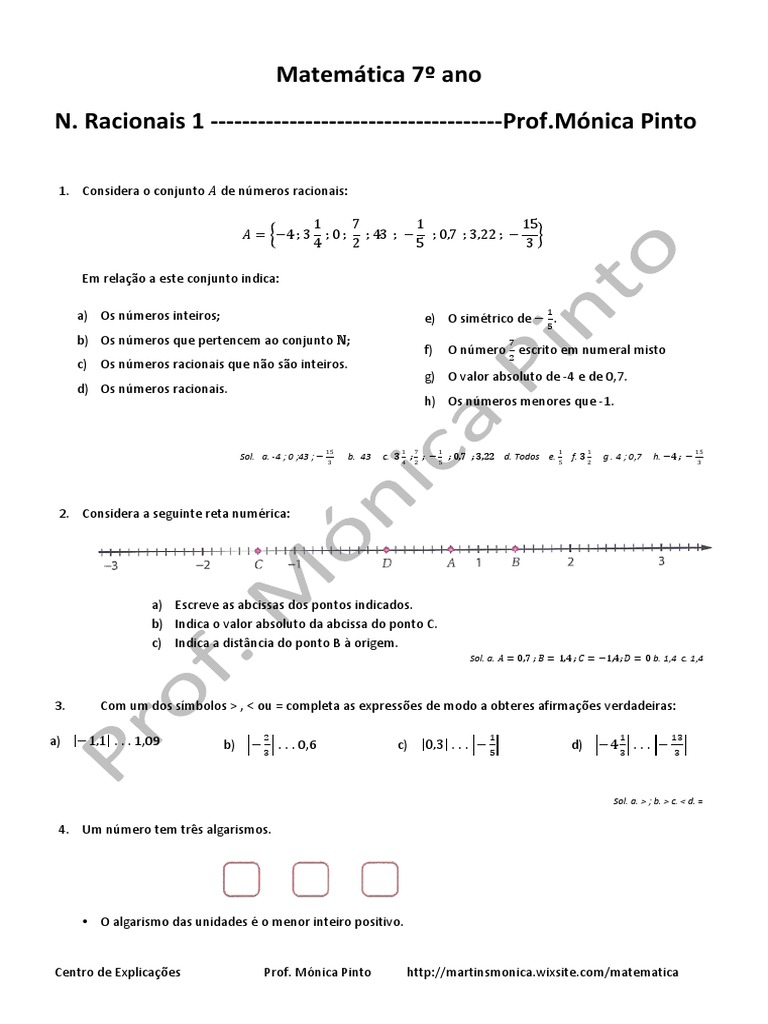 Ficha 7º ANo | PDF | Número inteiro | Matemática elementar