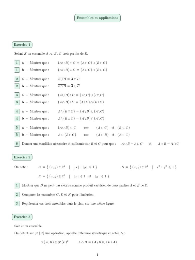 Exercices sur les ensembles et fonctions | PDF | Inclusion ...