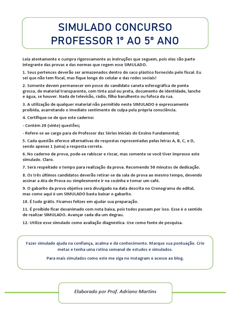 Simulado para Professores Anos Iniciais | PDF | Alfabetização | Aprendizado