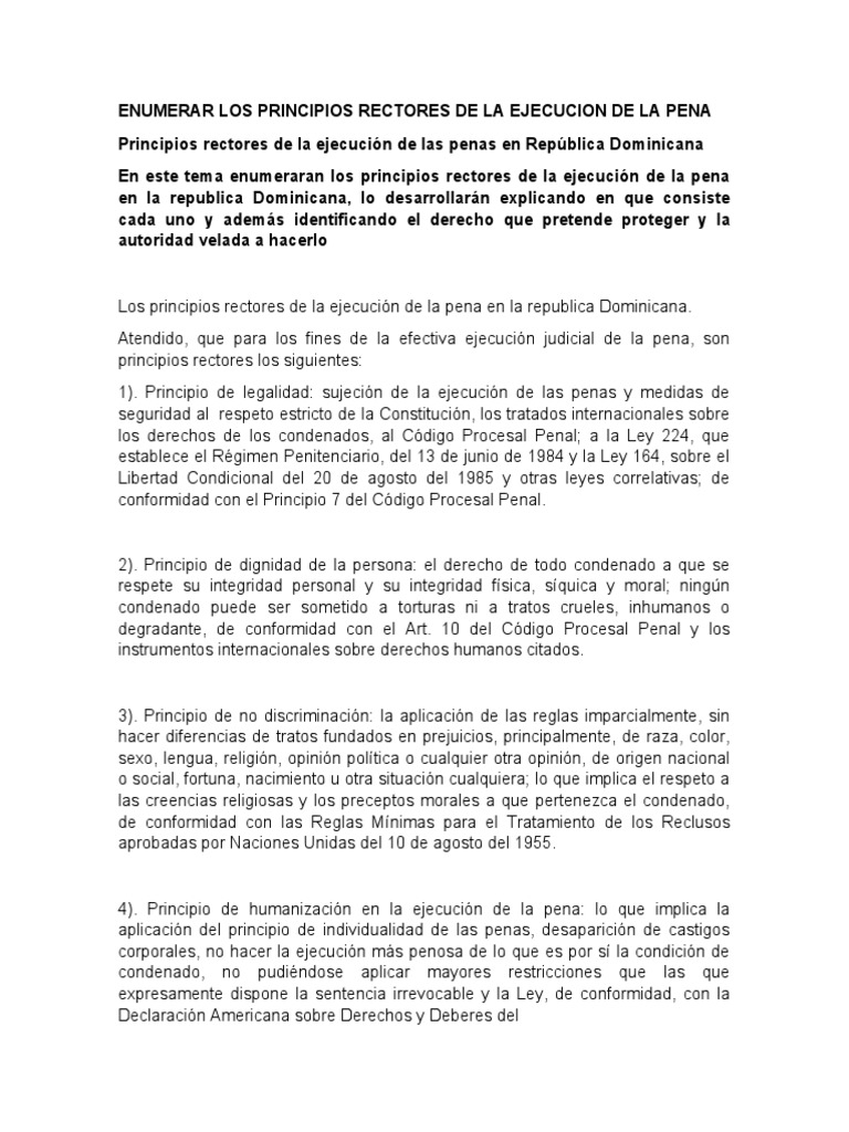 Principios de Ejecución de la Pena en RD | PDF | Pena capital | Derecho ...