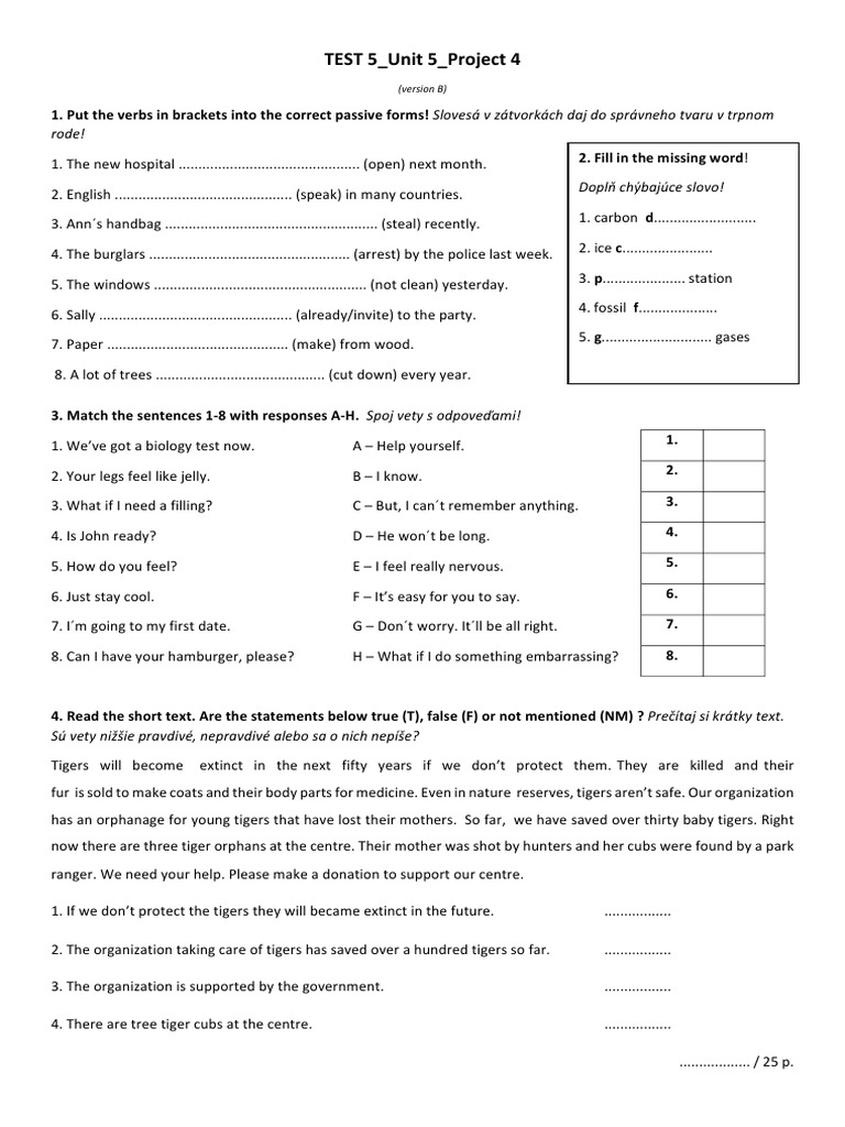 Project 4 Test Unit 5 Version B Pdf Tiger