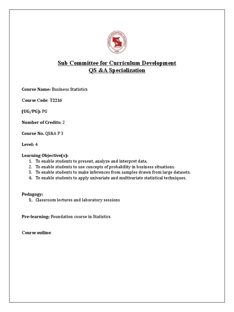 Business Statistics Course Overview | PDF | Statistics | Regression ...