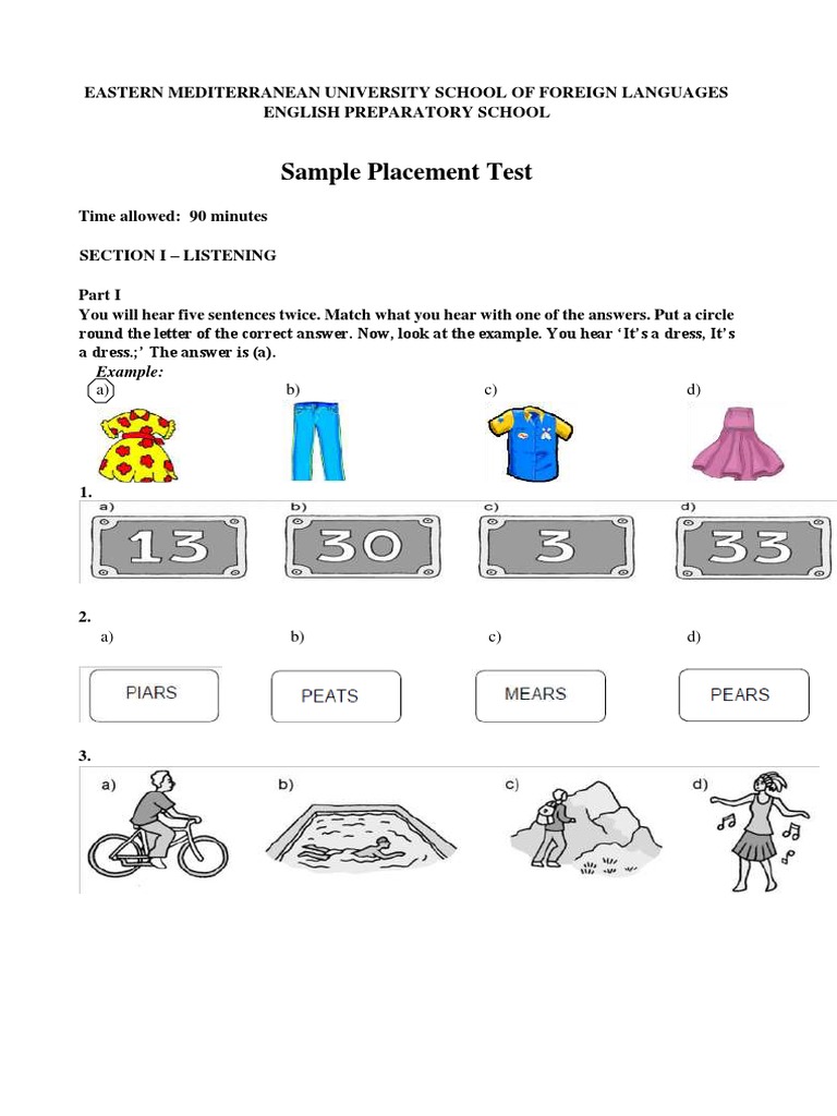 Sample Placement Test for the English Preparatory School at Eastern ...