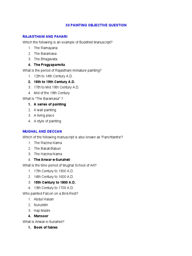 Class 12 Painting MCQs and Answers | PDF | Mughal Empire