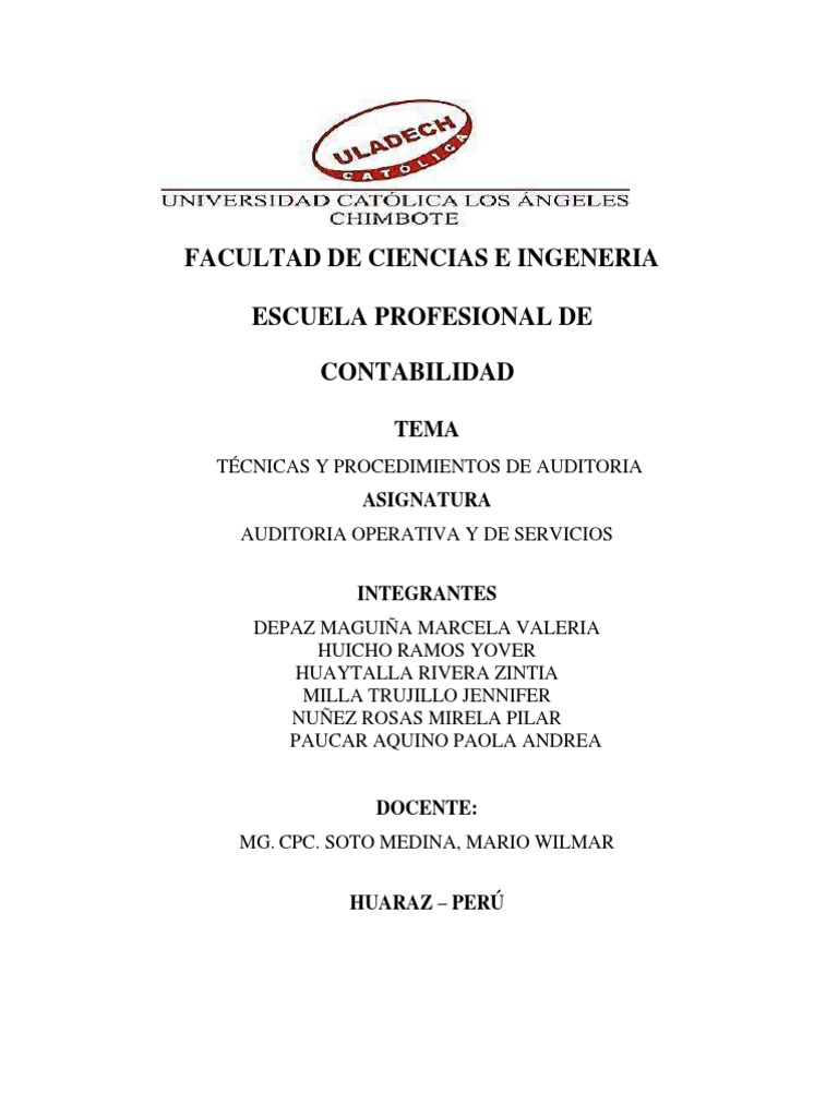 Técnicas Y Procedimientos De Auditoria Pdf Auditoría Contabilidad